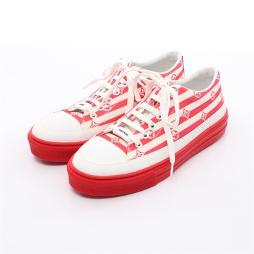 LOUIS VUITTON Stellar Line Sneakers canvas leather White Red Used Women size 36