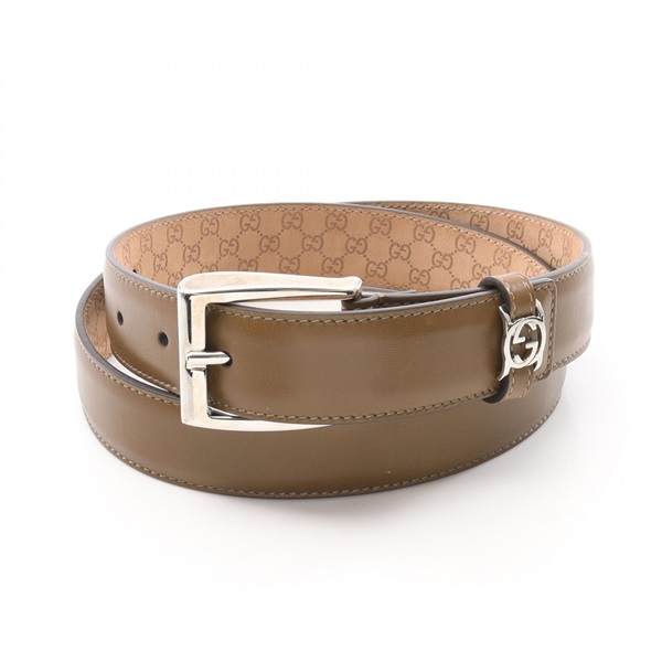 GUCCI GG Monogram Vitello Classico Belt 268243 leather Khaki Silver Used mens
