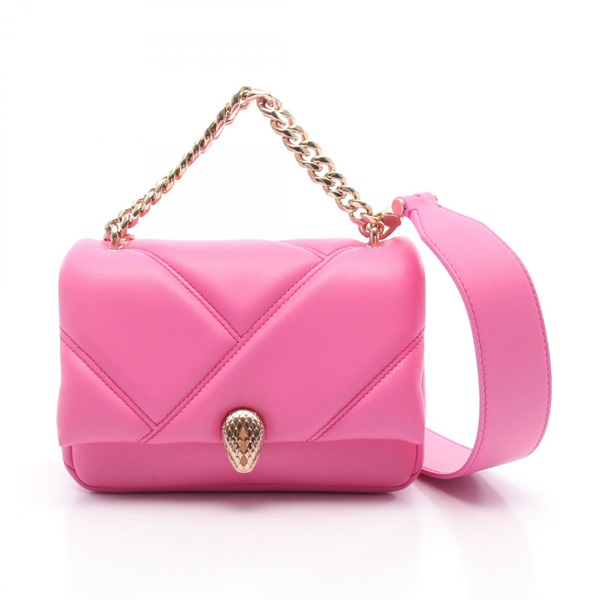 BVLGARI Serpenti Cabochon Chain shoulder crossbody Handbag leather Pink Used GHW