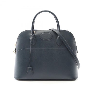 HERMES Bolide35 Shoulder Handbag Courchevel leather Navy Blue indigo Used B GHW