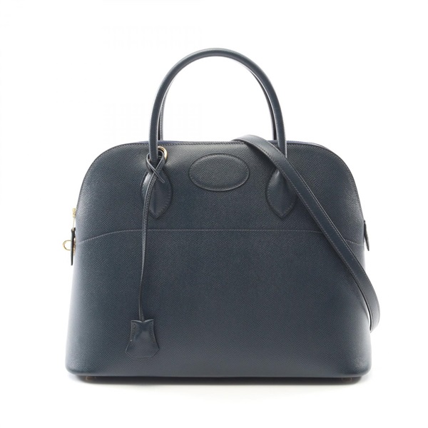HERMES Bolide35 Shoulder Handbag Courchevel leather Navy Blue indigo Used B GHW