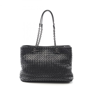 BOTTEGA VENETA Intrecciato Shoulder Tote Bag leather Black Used Women