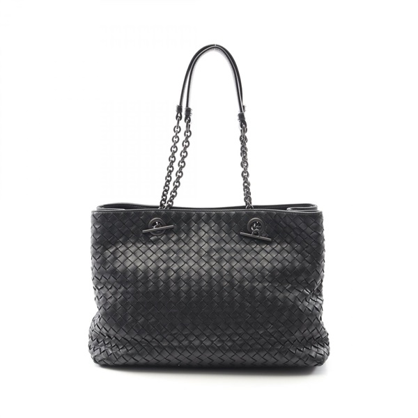 BOTTEGA VENETA Intrecciato Shoulder Tote Bag leather Black Used Women