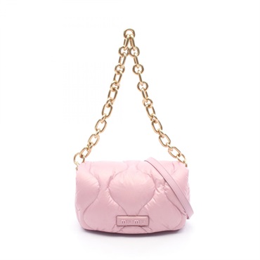 Miu Miu Padded Quilted Chain Shoulder Bag Nylon Leather Pink Used Women