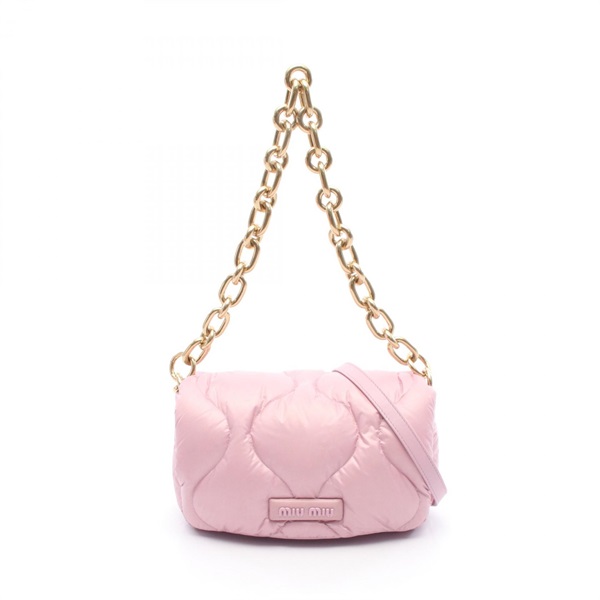 Miu Miu Padded Quilted Chain Shoulder Bag Nylon Leather Pink Used Women