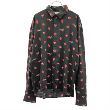 SAINT LAURENT PARIS Print Long Sleeve Shirt Black #42 Used Mens