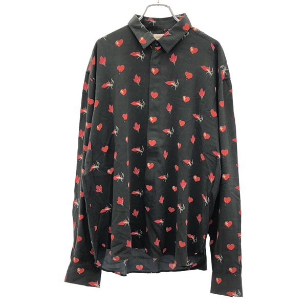 SAINT LAURENT PARIS Print Long Sleeve Shirt Black #42 Used Mens