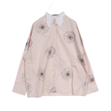 PRADA Printed Poplin blouse P419H S000 14Y0 cotton Pink Size 36 Used Women