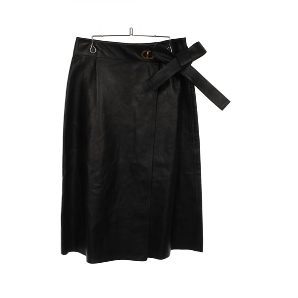 Christian Dior CD Buckle Skirt 345J04AL014 Leather Black #36 Used Women