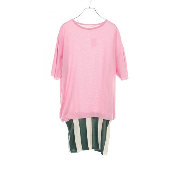 TOGA Short Sleeve Dress Silk Acetate Polyester Pink White Green Size 1 Women