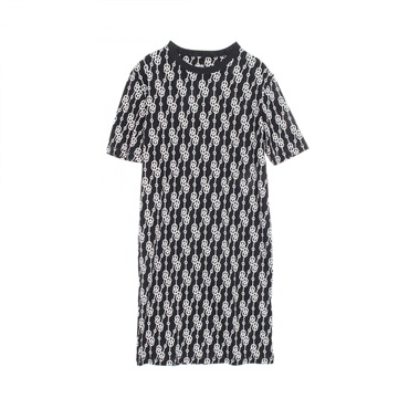HERMES Short Sleeve Dress 2E4501DG*26-7714 Cotton Black White #34 Used Women