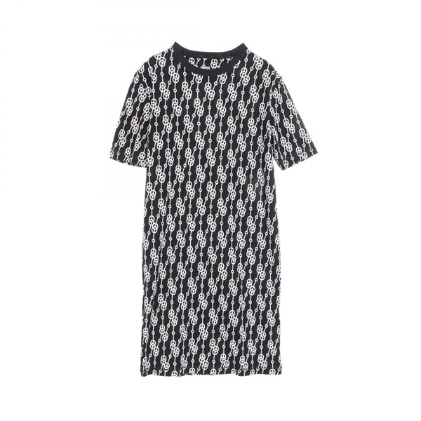 HERMES Short Sleeve Dress 2E4501DG*26-7714 Cotton Black White #34 Used Women