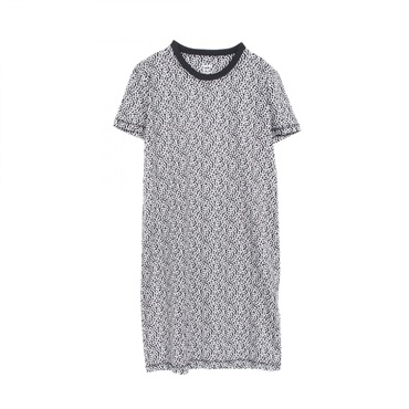 HERMES Short Sleeve Dress 4E4521DB Cotton Black White #38 Used Women