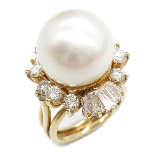 JEWELRY Pearl Ring Diamond 12KG Gold White Used women US size 4.5