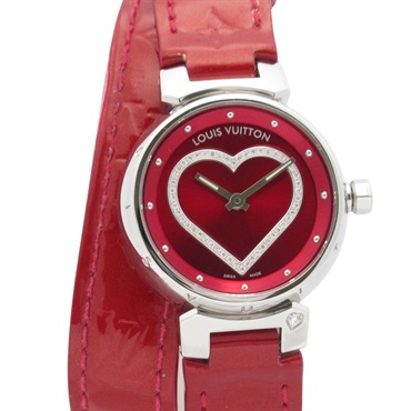 LOUIS VUITTON Tambour Heart Wrist Watch Q121Z Quartz SS Leather belt Used Women