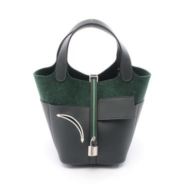 HERMES Picotin Lock Go Team PM Handbag 084949CK Swift leather Felt Green used W