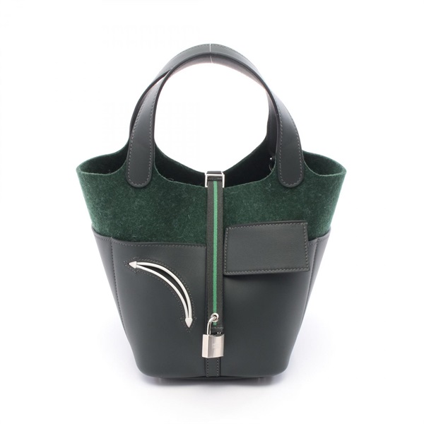 HERMES Picotin Lock Go Team PM Handbag 084949CK Swift leather Felt Green used W