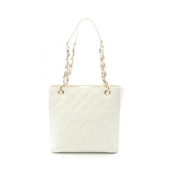 CHANEL Matelasse PST Chain Shoulder Tote Bag A20994 Calfskin White Used GHW