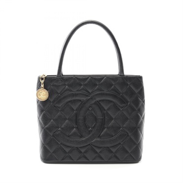 CHANEL Medallion tote hand Bag A01804 leather Black Used GHW COCO CC women