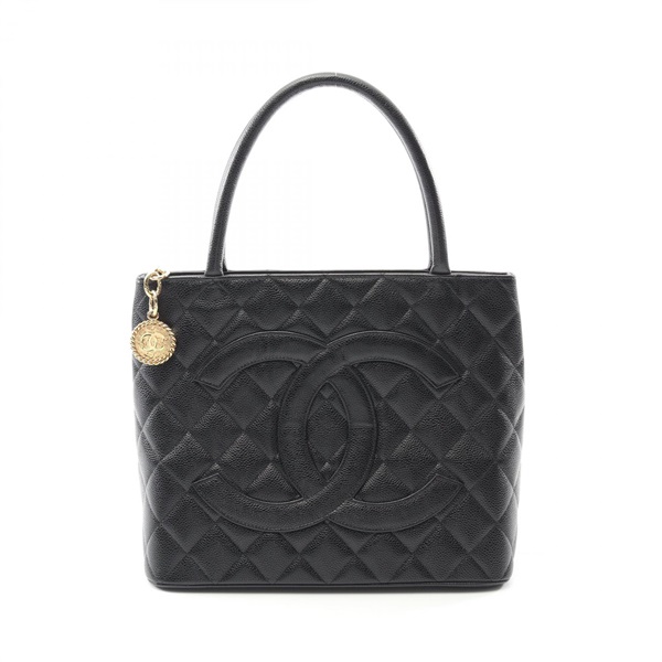 CHANEL Medallion tote hand Bag A01804 leather Black Used GHW COCO CC women