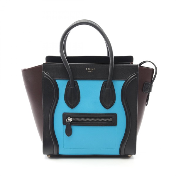 CELINE Luggage micro shopper Hand Tote Bag 167793 leather Black Blue Used Women