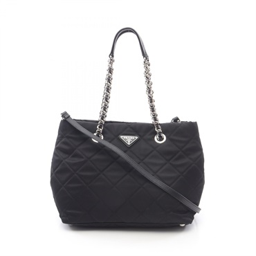 PRADA TESSUTO IMPUNTU Shoulder Tote Bag Nylon Saffiano leather Black Used Women