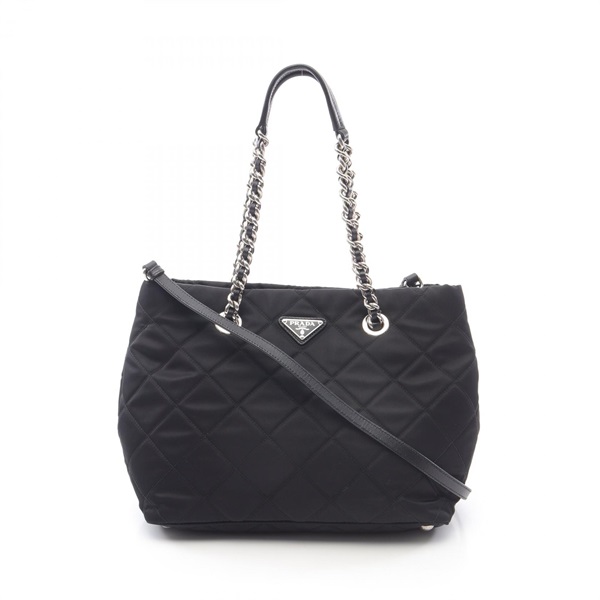 PRADA TESSUTO IMPUNTU Shoulder Tote Bag Nylon Saffiano leather Black Used Women