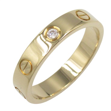 CARTIER Mini Love ring 1P Diamond 18KYG Yellow Gold Used women US size 6.25 #53
