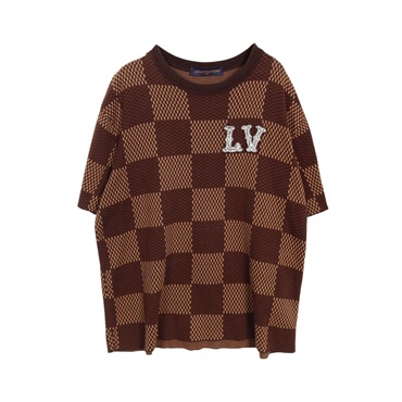 LOUIS VUITTON Short Sleeve Cotton Damier C T-shirt RM241 cotton Brown Used XL