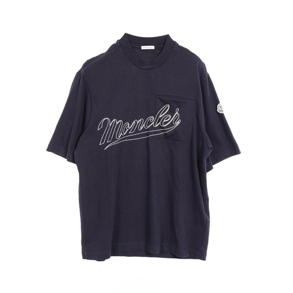 MONCLER Lettering logo Embroidery T-shirt 8C00005 cotton Navy #XS Used mens