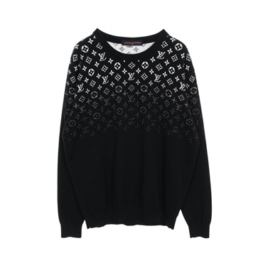 LOUIS VUITTON Gradient Monogram sweater RM241Q cotton Black White Used mens XL