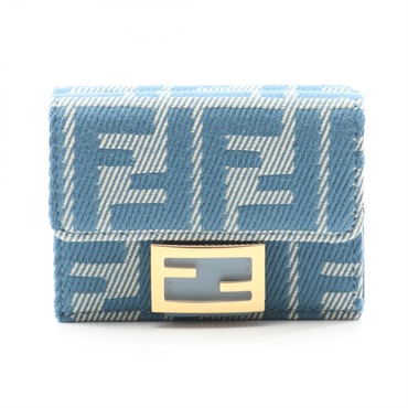 FENDI Baguette Zucca Tri-fold wallet 8M0395AUNJF1SKL canvas Blue NEW Women