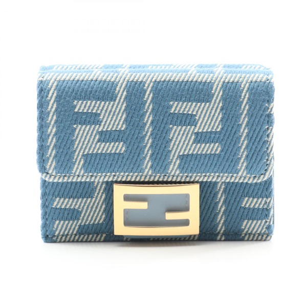 FENDI Baguette Zucca Tri-fold wallet 8M0395AUNJF1SKL canvas Blue NEW Women