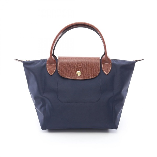 Longchamp Le Pliage Original S Tote Bag L16210 W canvas leather Navy Brown NEW