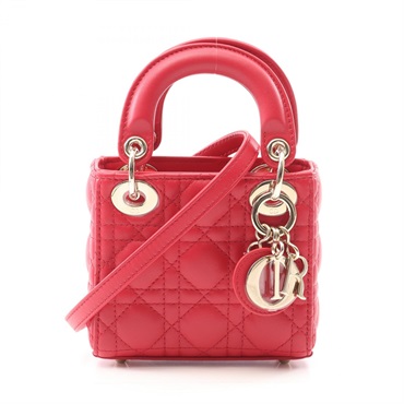 Christian Dior Dior Lady Micro 2Way Shoulder Handbag leather Red Used Women