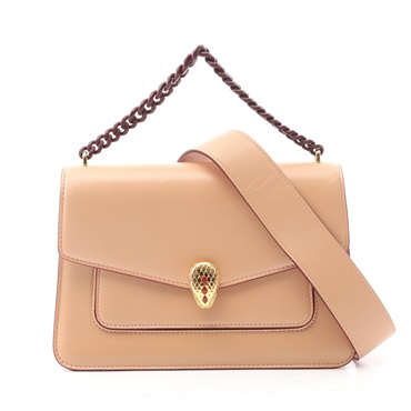 BVLGARI Serpenti Forever Shoulder Handbag leather Beige Bordeaux Used Women