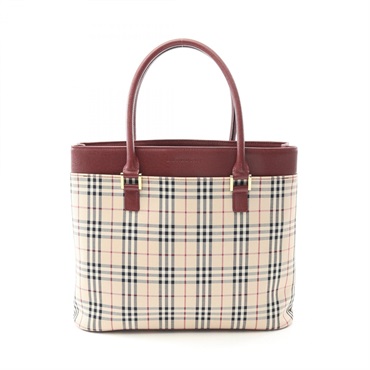 BURBERRY Nova Check Tote Hand Bag canvas leather Beige Bordeaux Multicolor Used