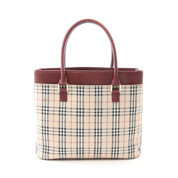 BURBERRY Nova Check Tote Hand Bag canvas leather Beige Bordeaux Multicolor Used