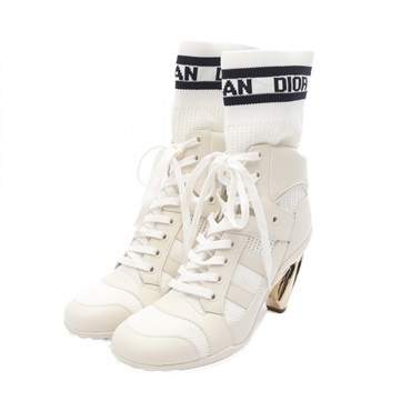 Christian Dior Lace up Sock boots Sneakers leather Fabric White Used Women #36