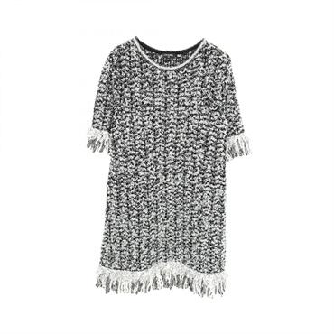 CHANEL Dress short sleeve P58967K07720 cotton silk Black White Used Women #34 CC