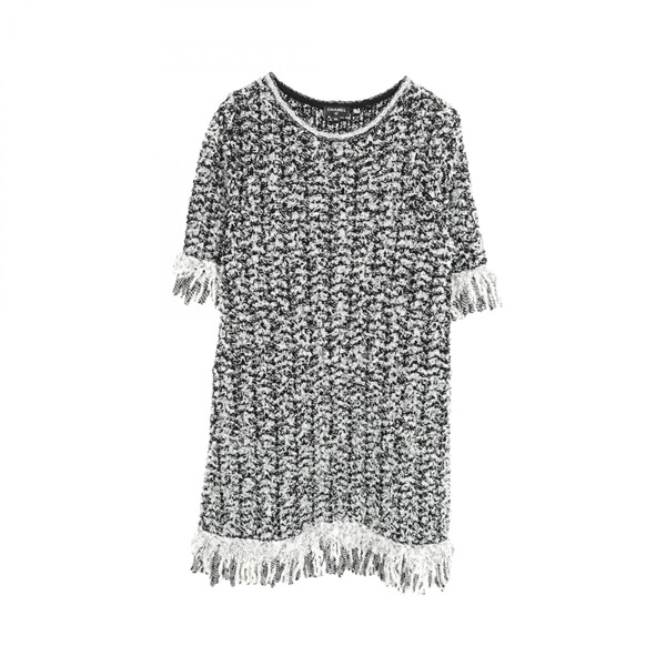 CHANEL Dress short sleeve P58967K07720 cotton silk Black White Used Women #34 CC