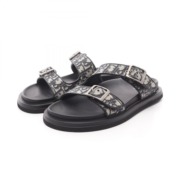 Christian Dior HOMME Aqua Oblique Sandals Canvas Leather Black Beige #41 Mens