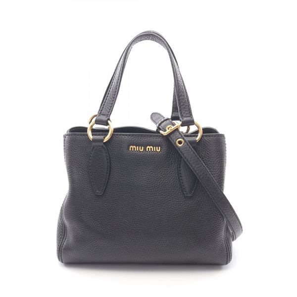 Miu Miu VITELLO CARIBU Shoulder Handbag RN0757 leather Black Used Women GHW
