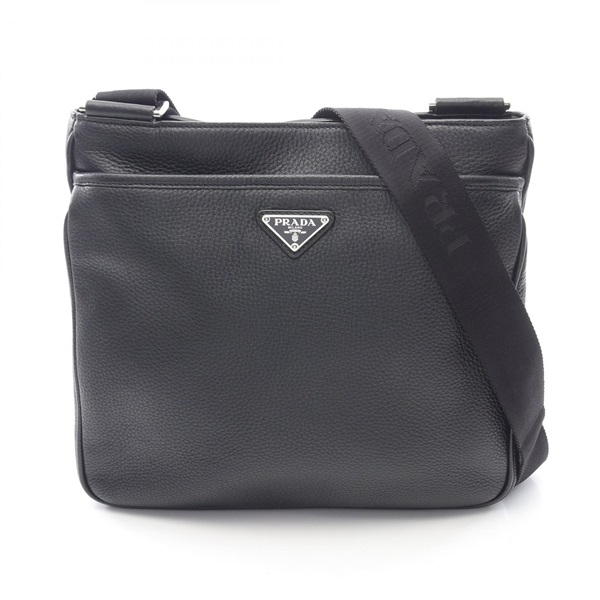 PRADA VITTELO CITY Shoulder crossbody Bag 2VH019 leather Black Used unisex logo