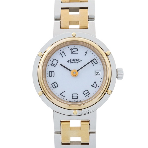 HERMES Clipper Wrist Watch CL2.440 Quartz Gold Plated Stainless Steel Used Women