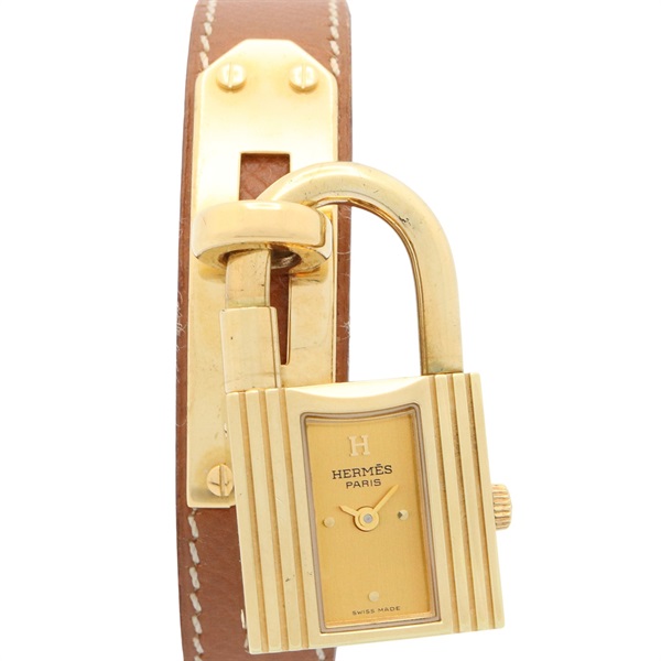 HERMES Kelly Wrist Watch KE1.201 Quartz Gold Plated Leather belt Used Women