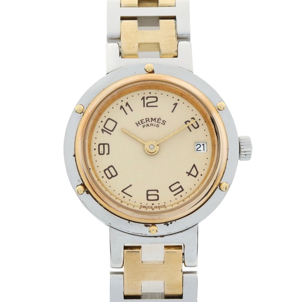 HERMES Clipper Wrist Watch CL2.440 Quartz Gold Plated Stainless Steel Used Women
