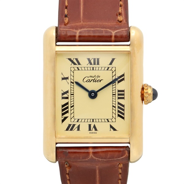 CARTIER Must tank SM Wrist Watch W1003154 Quartz Gold Plated leather Used Women