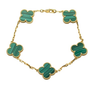 Van Cleef & Arpels Vintage Alhambra 5 Motif Bracelet 18KYG Gold Malachite Used