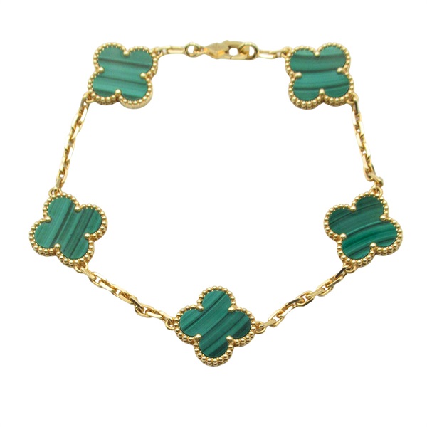 Van Cleef & Arpels Vintage Alhambra 5 Motif Bracelet 18KYG Gold Malachite Used